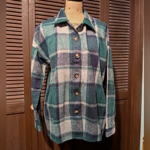 NWOT Plaid Button-Up Shirt (Seahawks Colors!)
